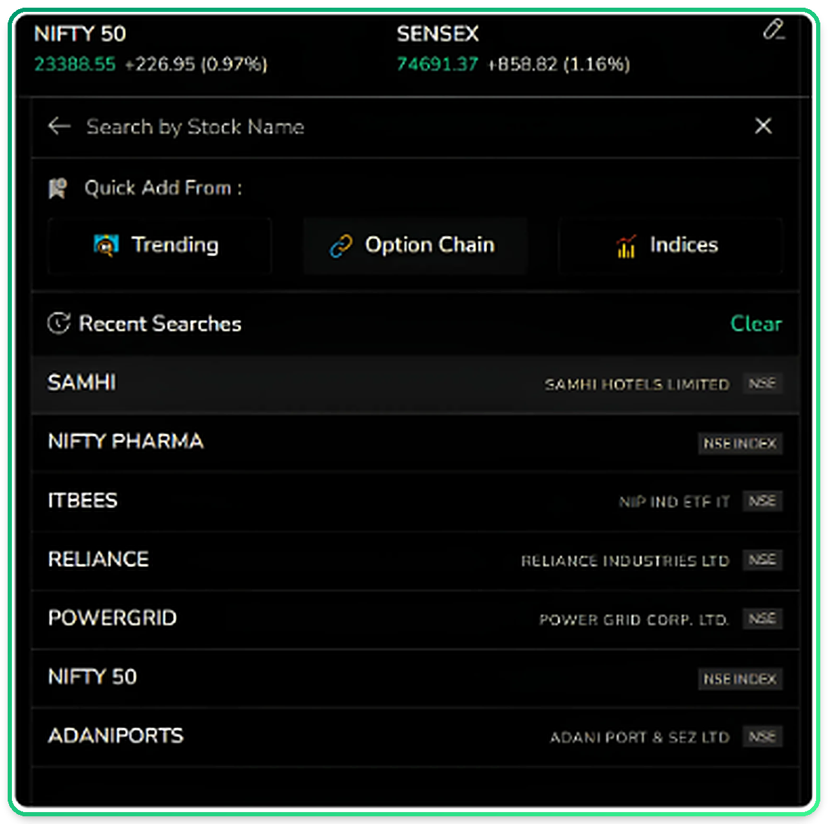 Option Chain view