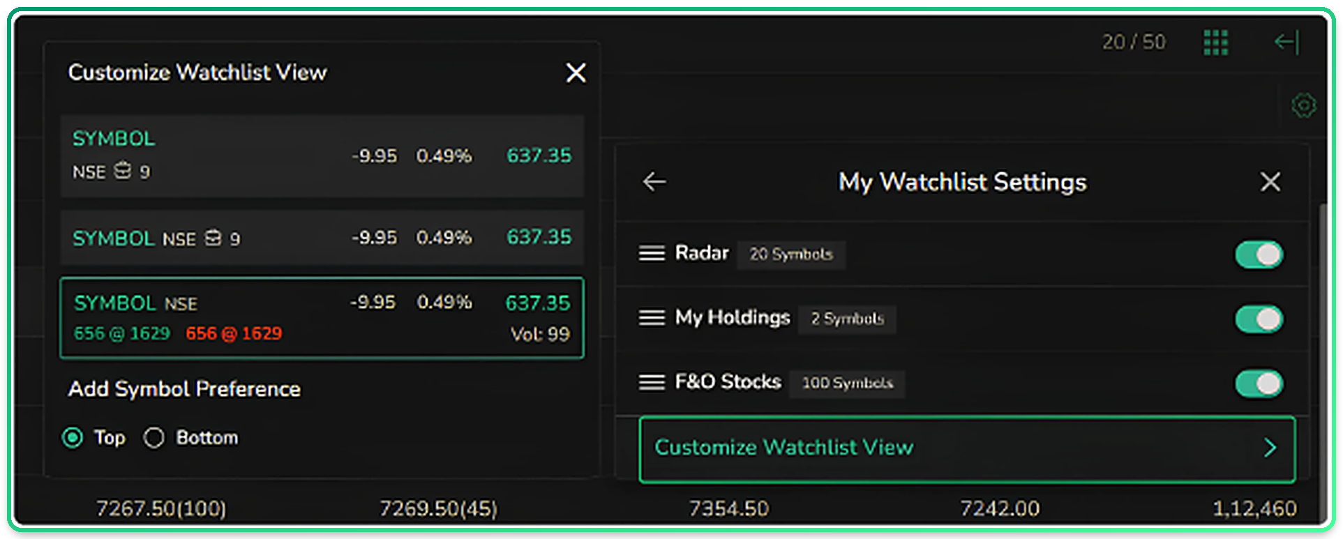 Customize Watchlist View controls the display behaviour of the list