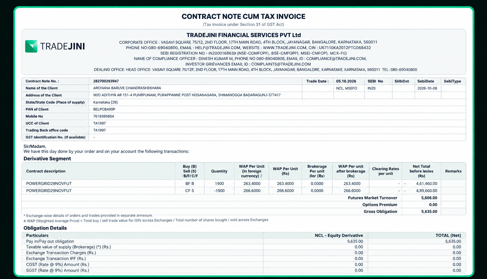 Contract Note Document