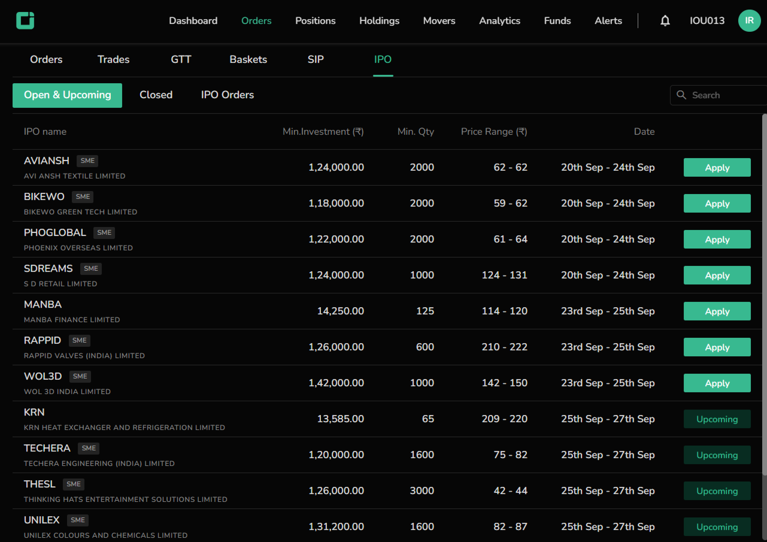 Open and Upcoming IPOs